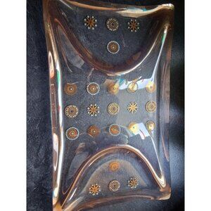 Glama Glass Divided Platter Dorothy Thorpe 18"x11" Serving MCM Atomic Gold